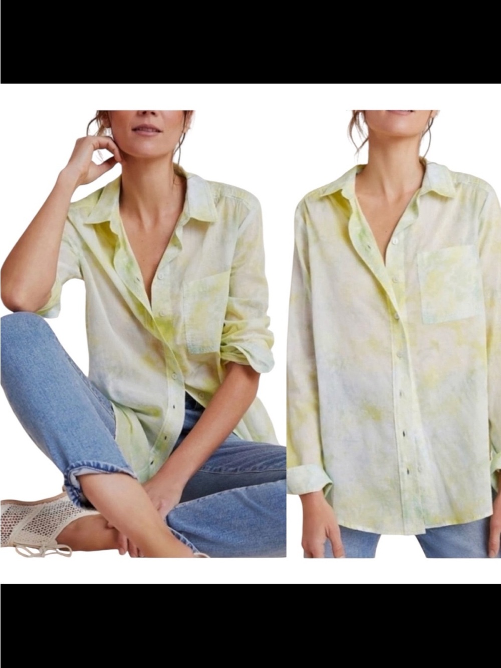 Pilcro Lightweight Button-Up Shirt Jacket in Yellow and Green Tie-Dye